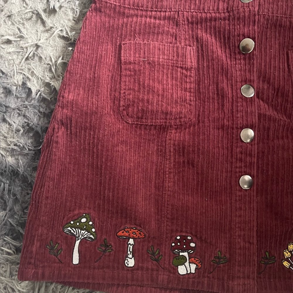 Corduroy Skirt with Snaps Buttons and Mushroom Embellishments - Picture 5 of 10